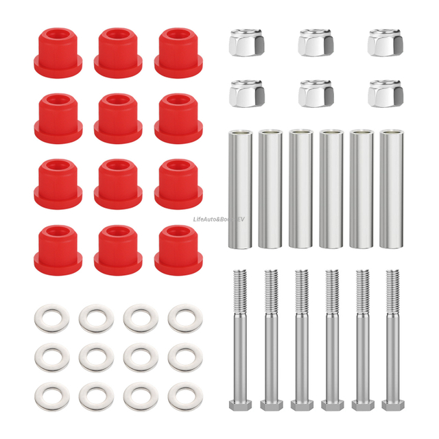 EZGO TXT Front Leaf Spring Bushing Kit (Red) - Includes 12 Rubber Bushings + 6 Metal Sleeves with Hardware 70289-G02