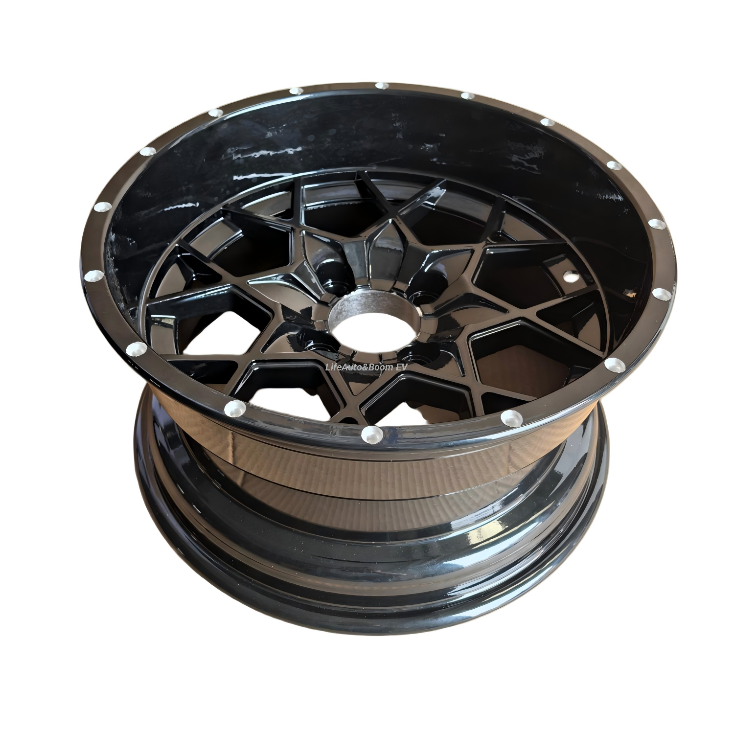 Brilliant Black Golf Cart Wheel Hub with rivets NBR14-08A (14X7-4-101.6-68 Negative25) 